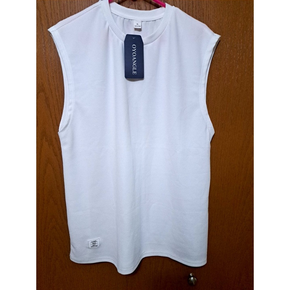 Oyoangle Men's White Sleeveless Polyester/ Elastan Shirt Size XL Activewear